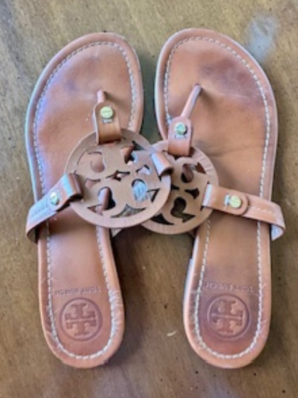 Tory Burch Miller Sandals Flip Flops Vintage Vachetta Leather Size 7 M